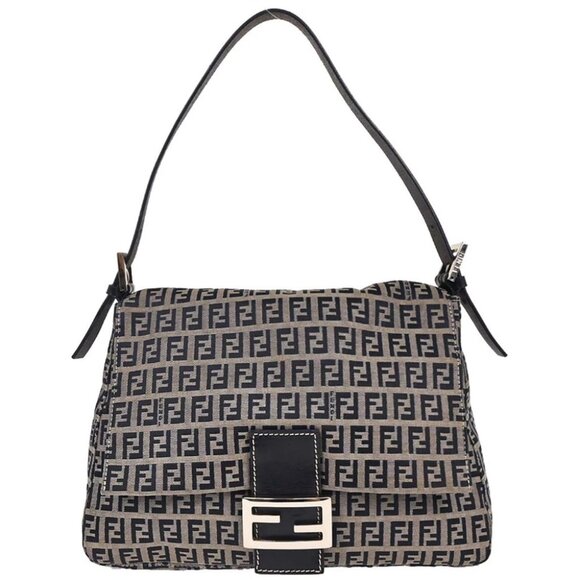 Fendi Navy Gray Zucchino Mamma Baguette Handbag - Picture 1 of 10